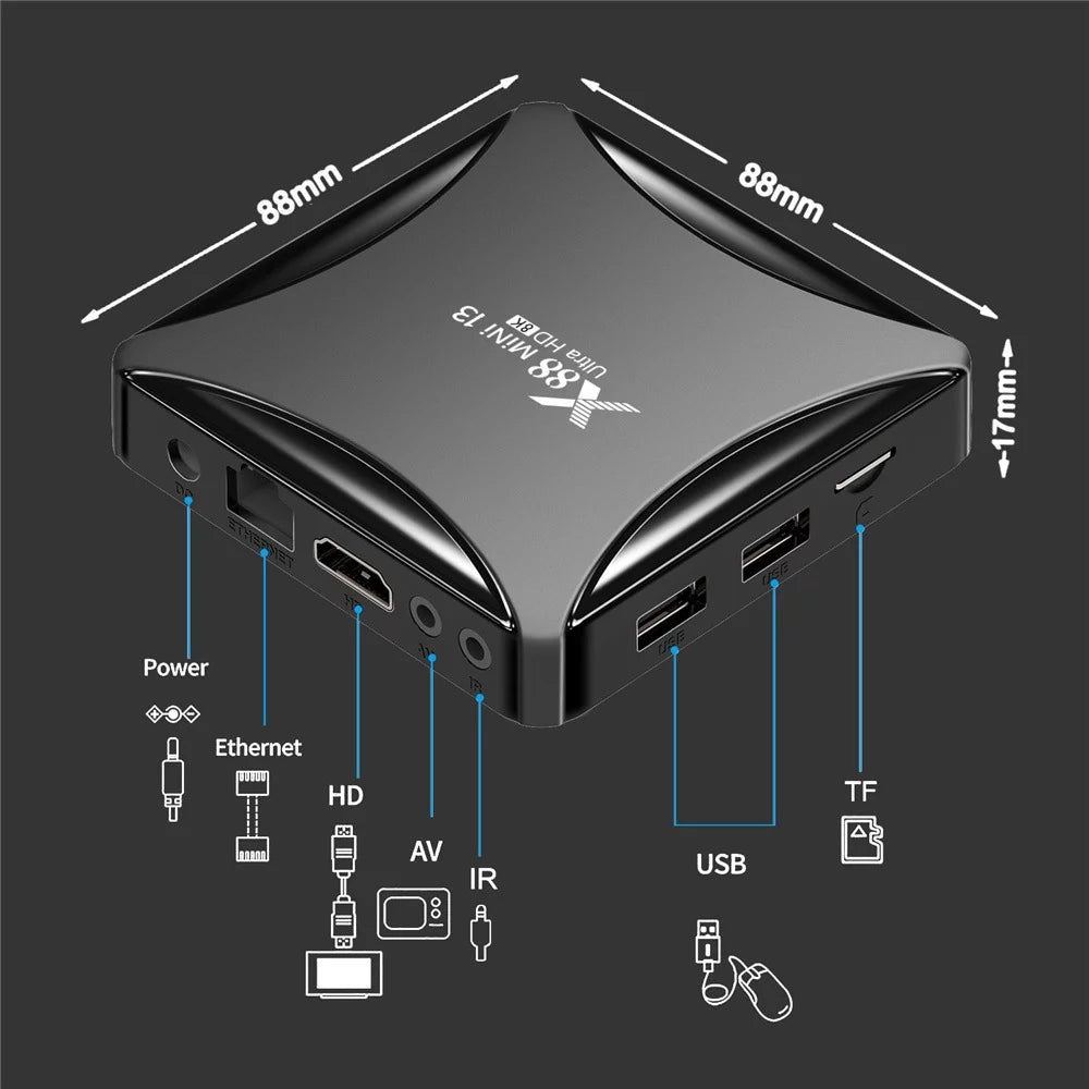 Android 13.0 TV Box 4GB RAM 64GB ROM Quad-Core 8K HDR10+ Ultra HD F48536