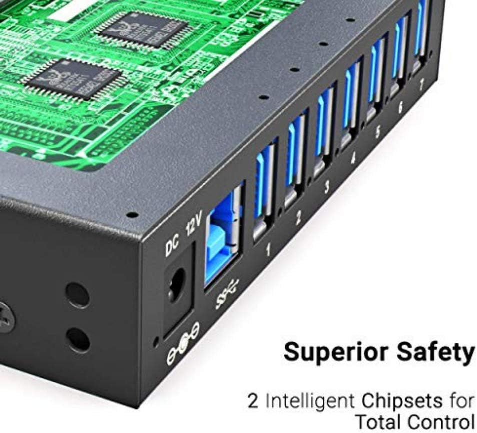 7 Port USB 3.0 Powered Hub with 12V 3A Power Adapter (Black) M722397