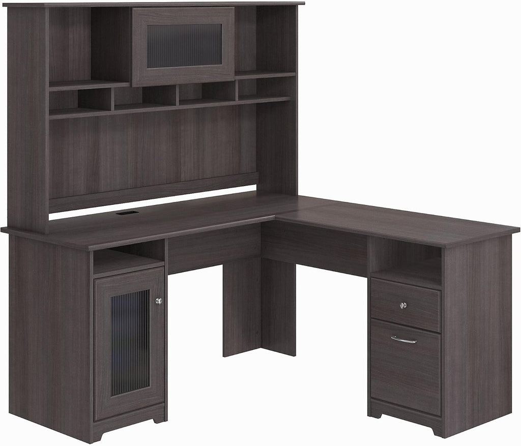 White L Shaped Computer Desk with Hutch E879