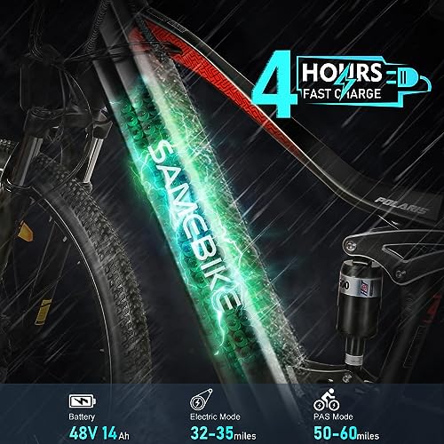 Electric Bike 750W 28MPH Full Suspension 26 inch Ebike 48V 14Ah Battery 7 Speed Electric Bicycle with LCD Color Display F2592