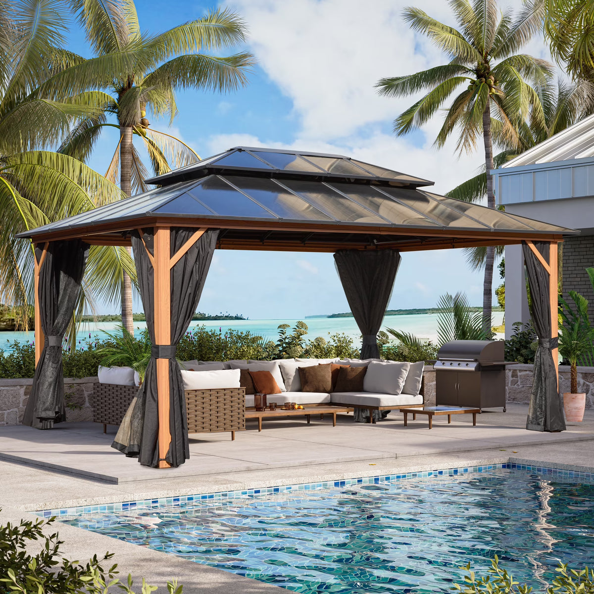 12'x 16' Hardtop Aluminum Gazebo with Double Polycarbonate Roof K96904