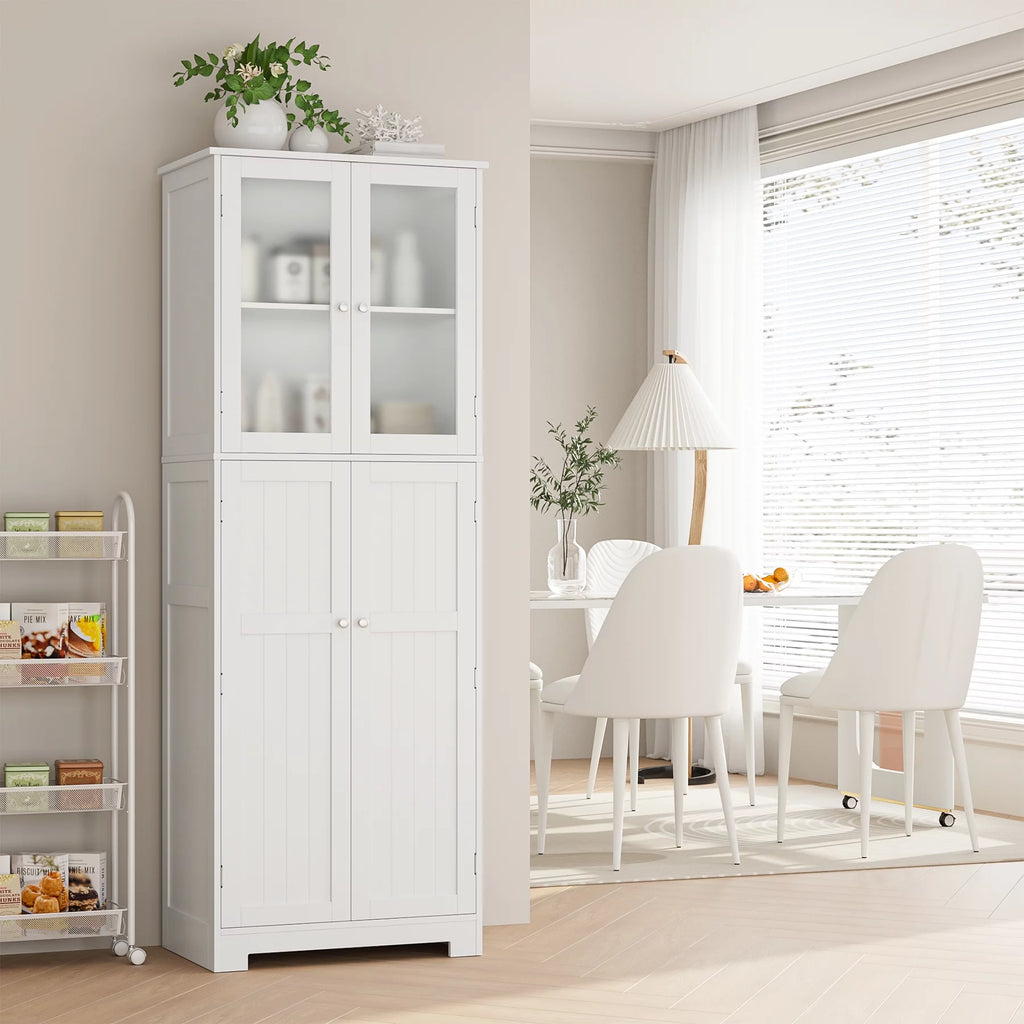 White Frosted Glass Kitchen Pantry Cabinet D9948