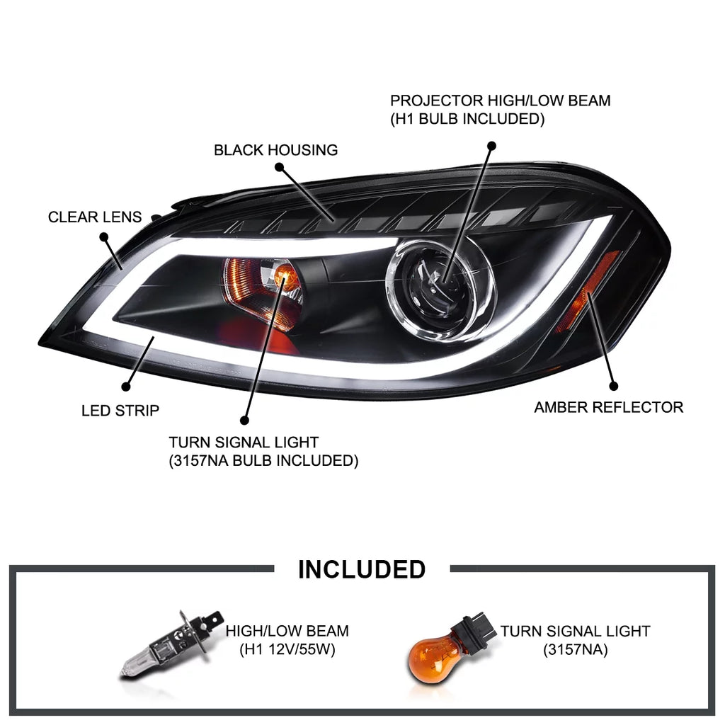 Black LED Strip Bar Projector Headlights Left + Right Pair O941