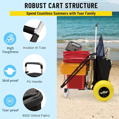 Folding Beach Fishing Cart with Big Balloon Wheels and Storage Bag K420
