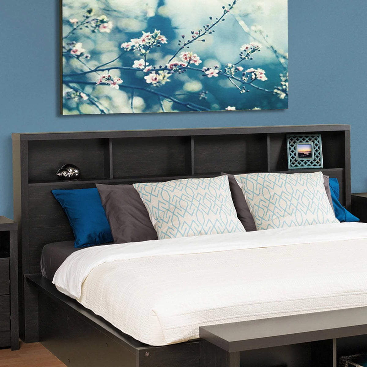 Washed Black Double Queen Storage Headboard R448