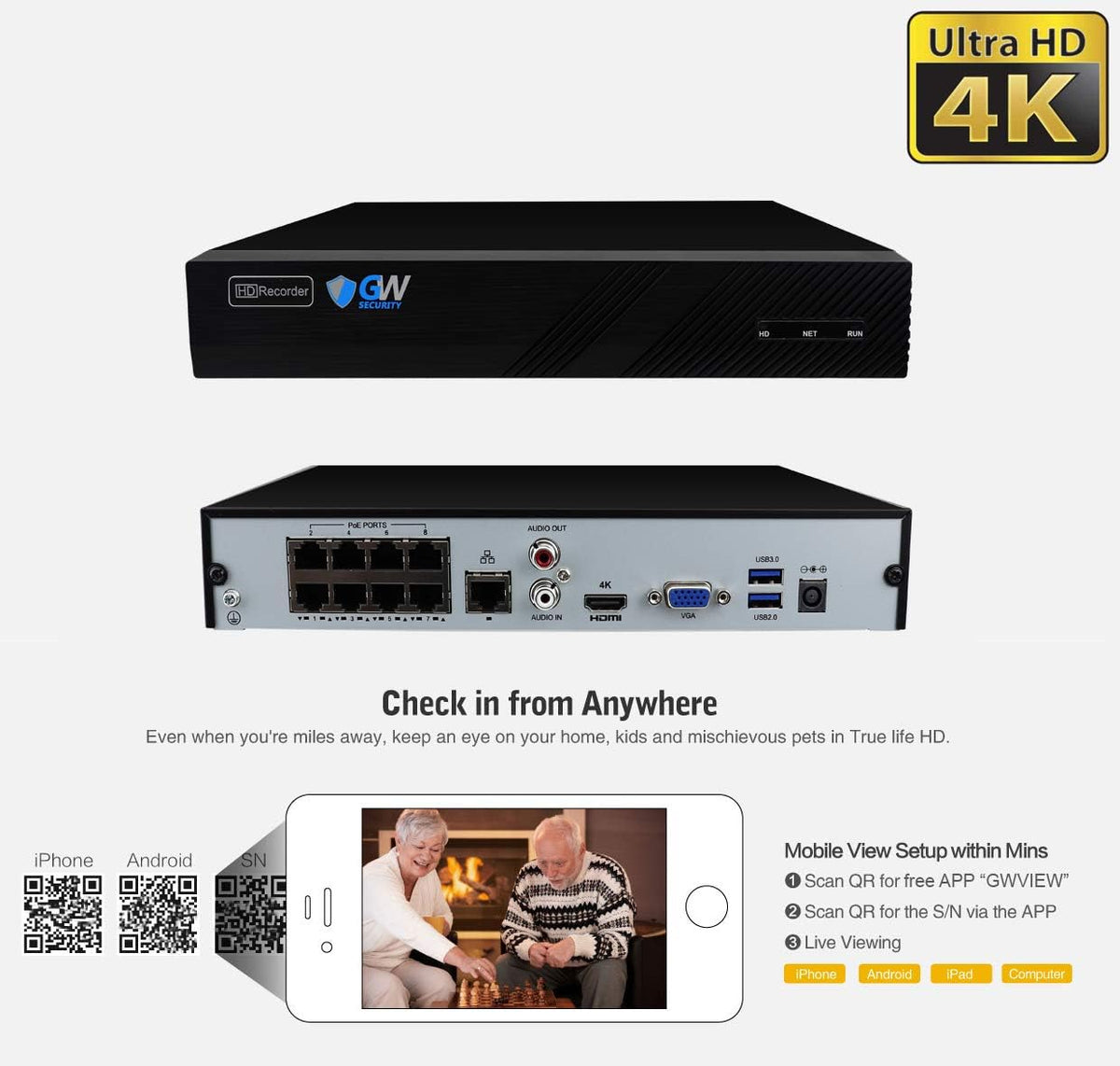 8 Channel 4K NVR 5MP POE Security Camera System with 2TB Hard Drive M3823