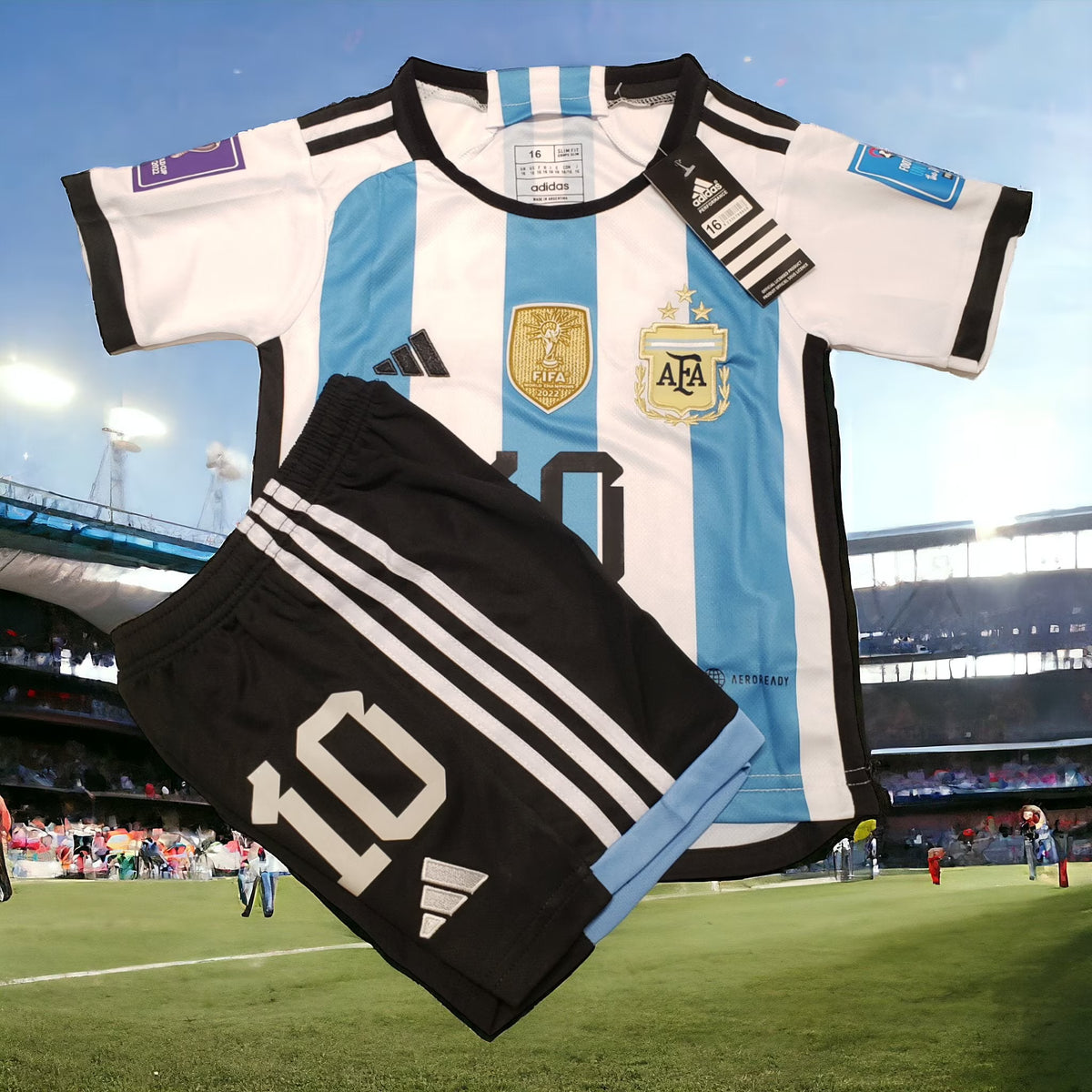 Kids Argentina 2022 Adidas Home Soccer Jersey And Short C12938