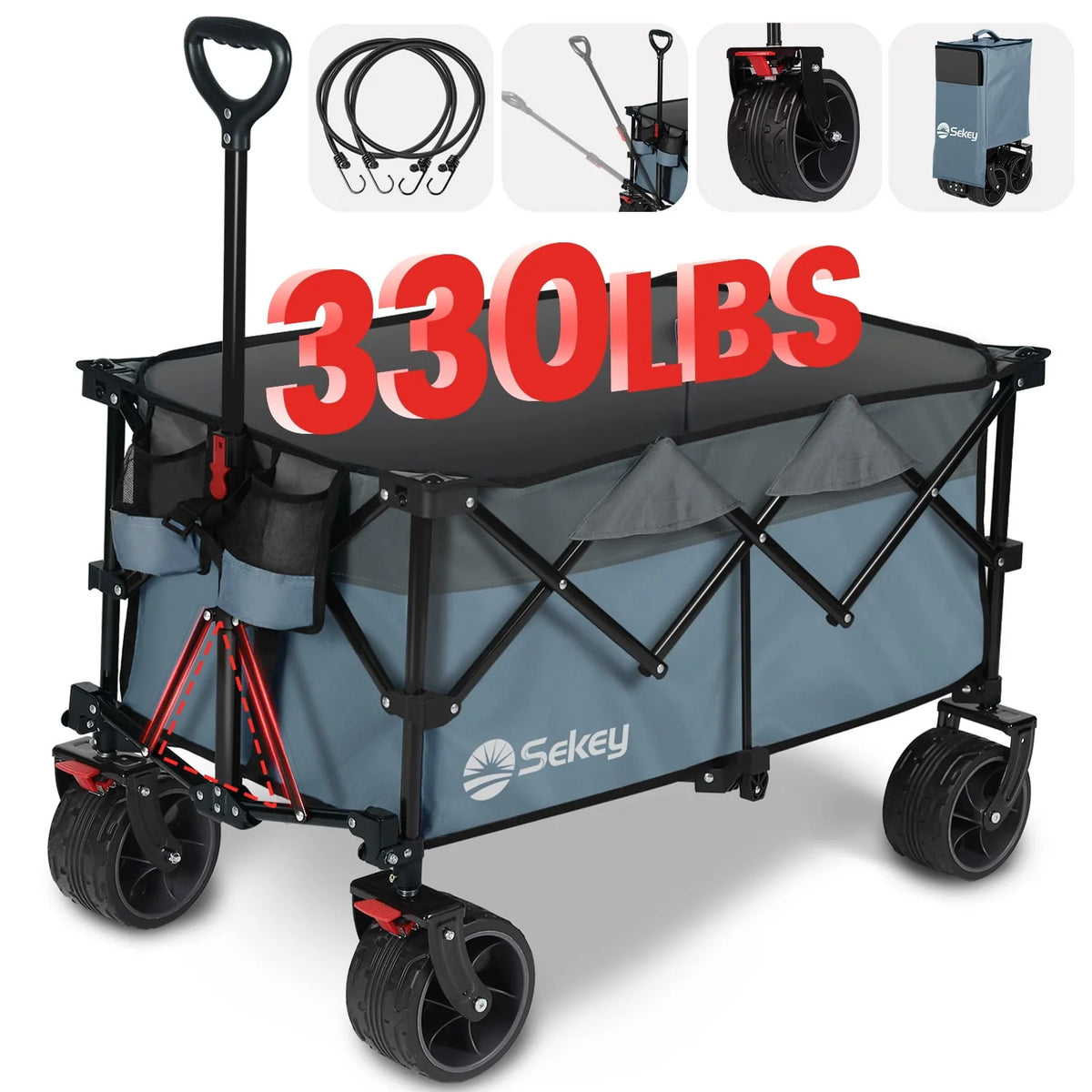 200L Heavy Duty Foldable Wagon with All-Terrain Wheels, Black T102257