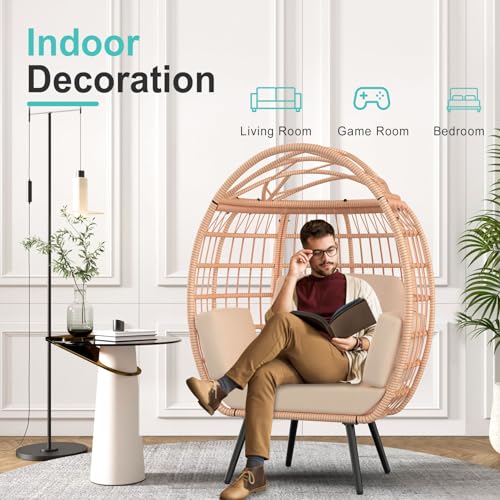 Oversized White Wicker Egg Chair with 4 Cushions H78081