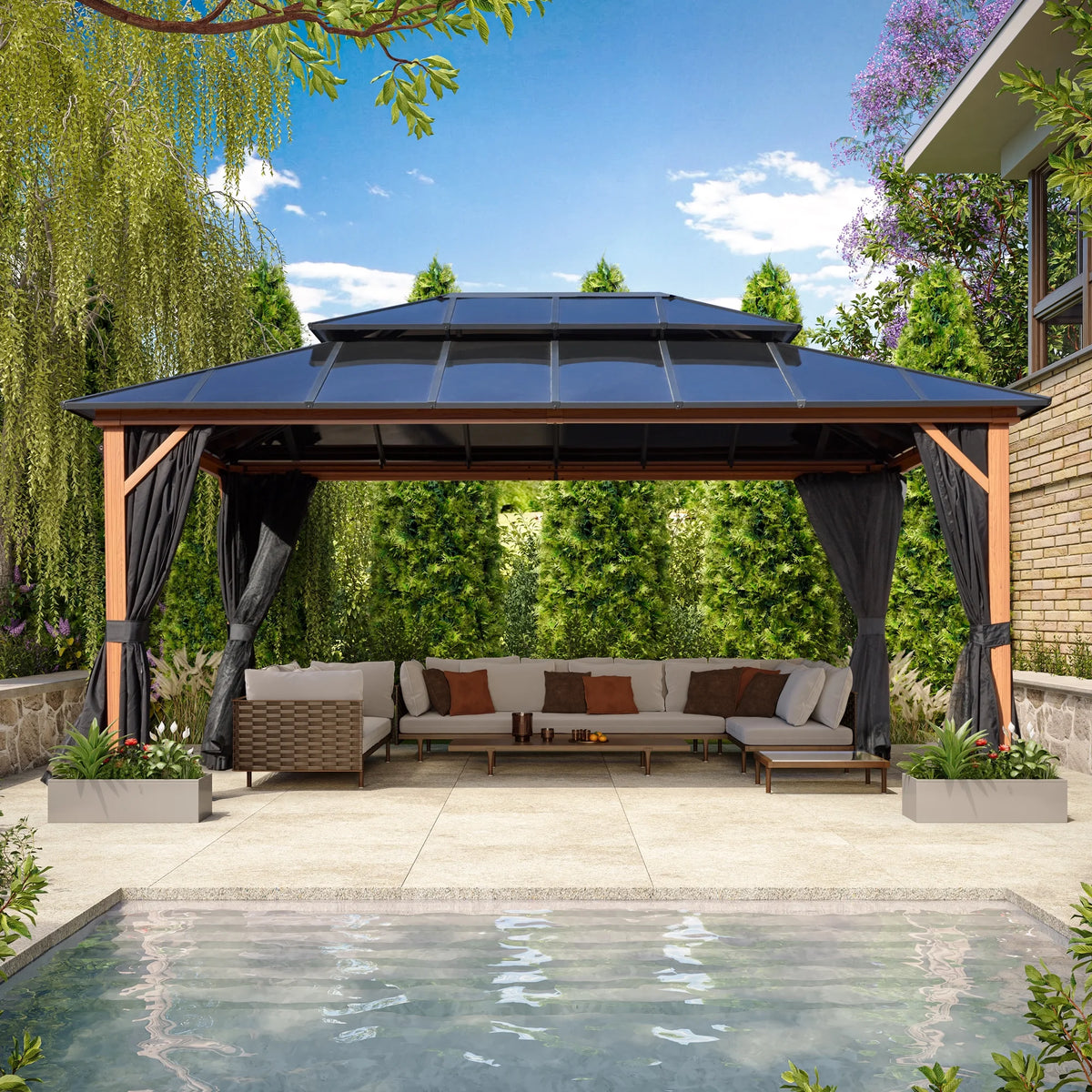 12'x 16' Hardtop Aluminum Gazebo with Double Polycarbonate Roof K96904