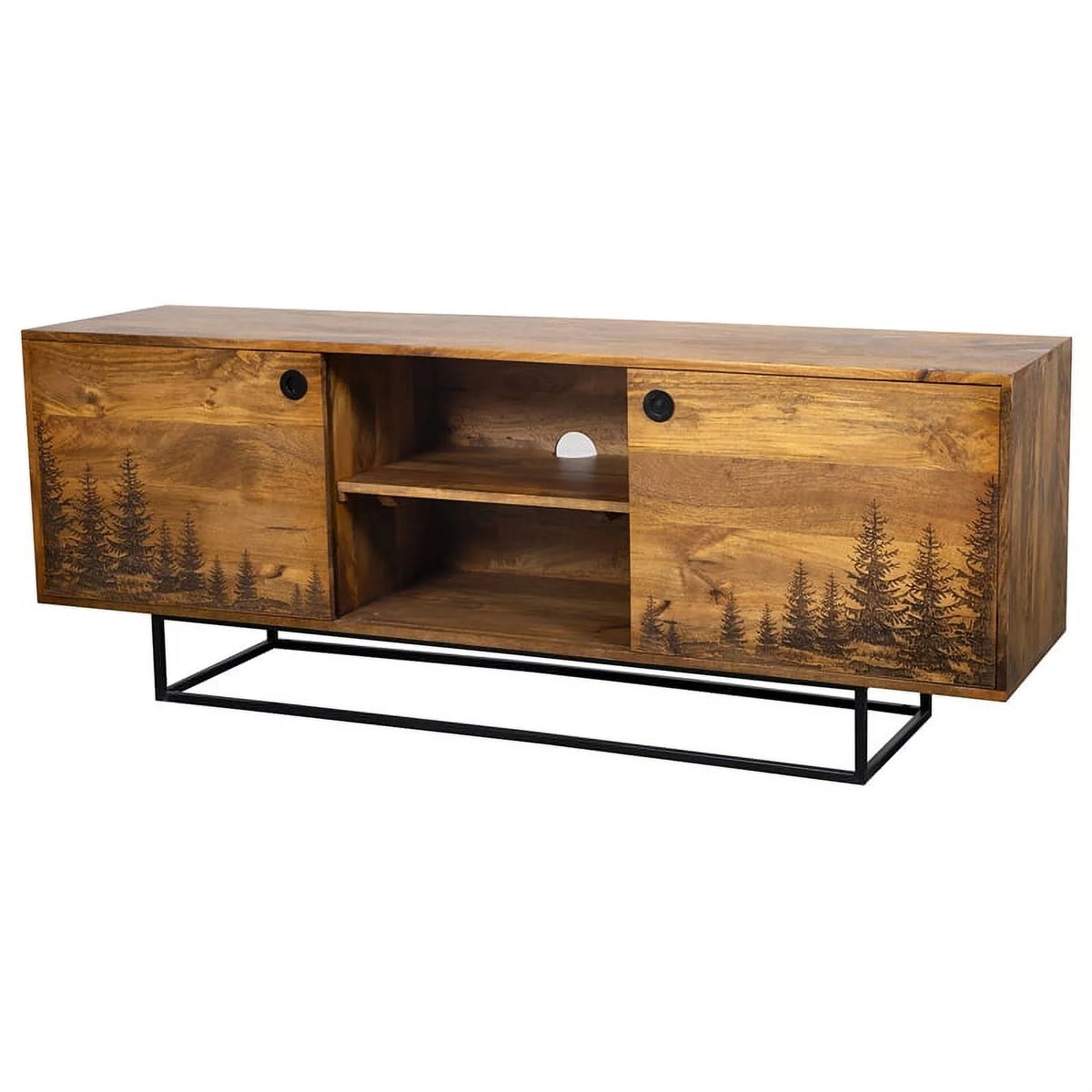 Solid Wood Laser Etched TV Stand I374