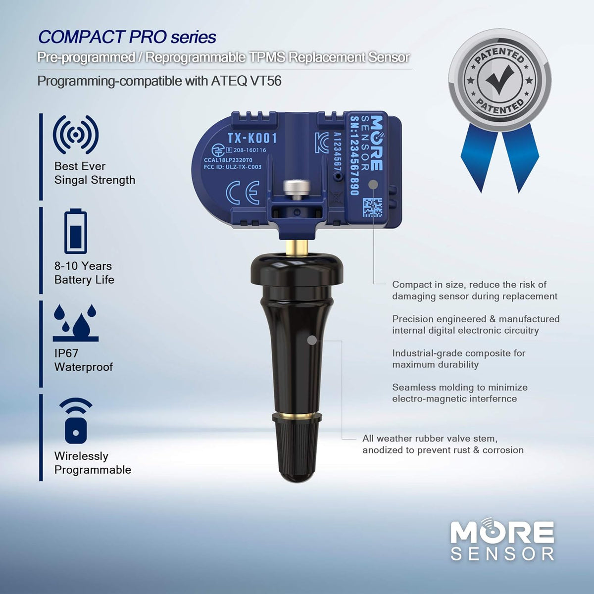 Compact 315MHz TPMS Tire Pressure Sensor 4-Pack with Rubber Valve Stem E692