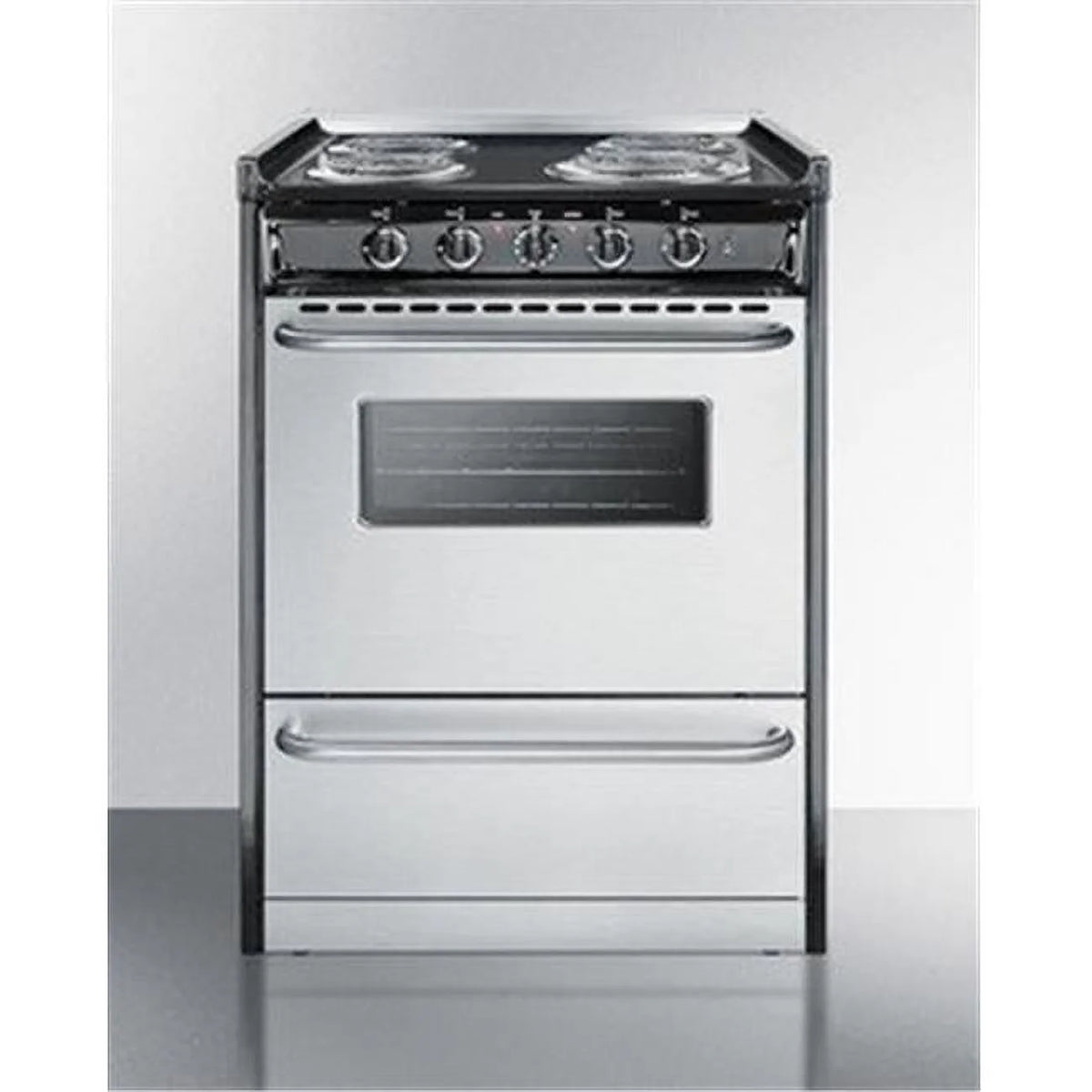 24 in. Slide-In Electric Range with Stainless Steel Doors & Black Porcelain Top B8324