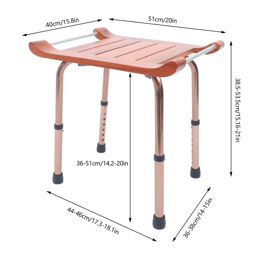 Teak Shower Stool Bathroom Bench Adjustable Non-Slip A319