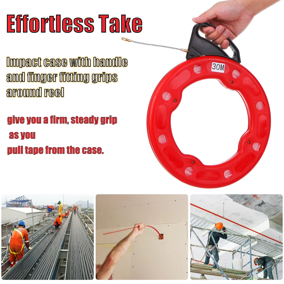 Fiberglass Fish Tape Reel Puller with Impact Case D9455