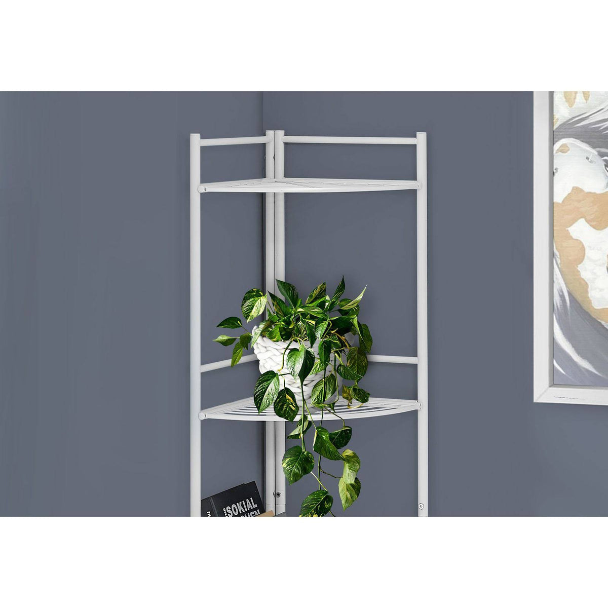 White Metal Corner Bookcase P367