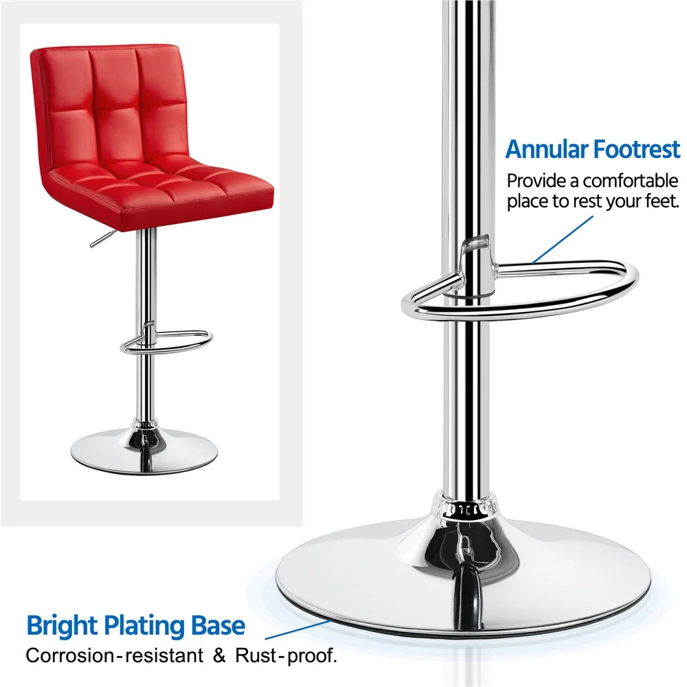 Red Faux Leather Adjustable Swivel Counter Bar Stools, Set of Two Y100