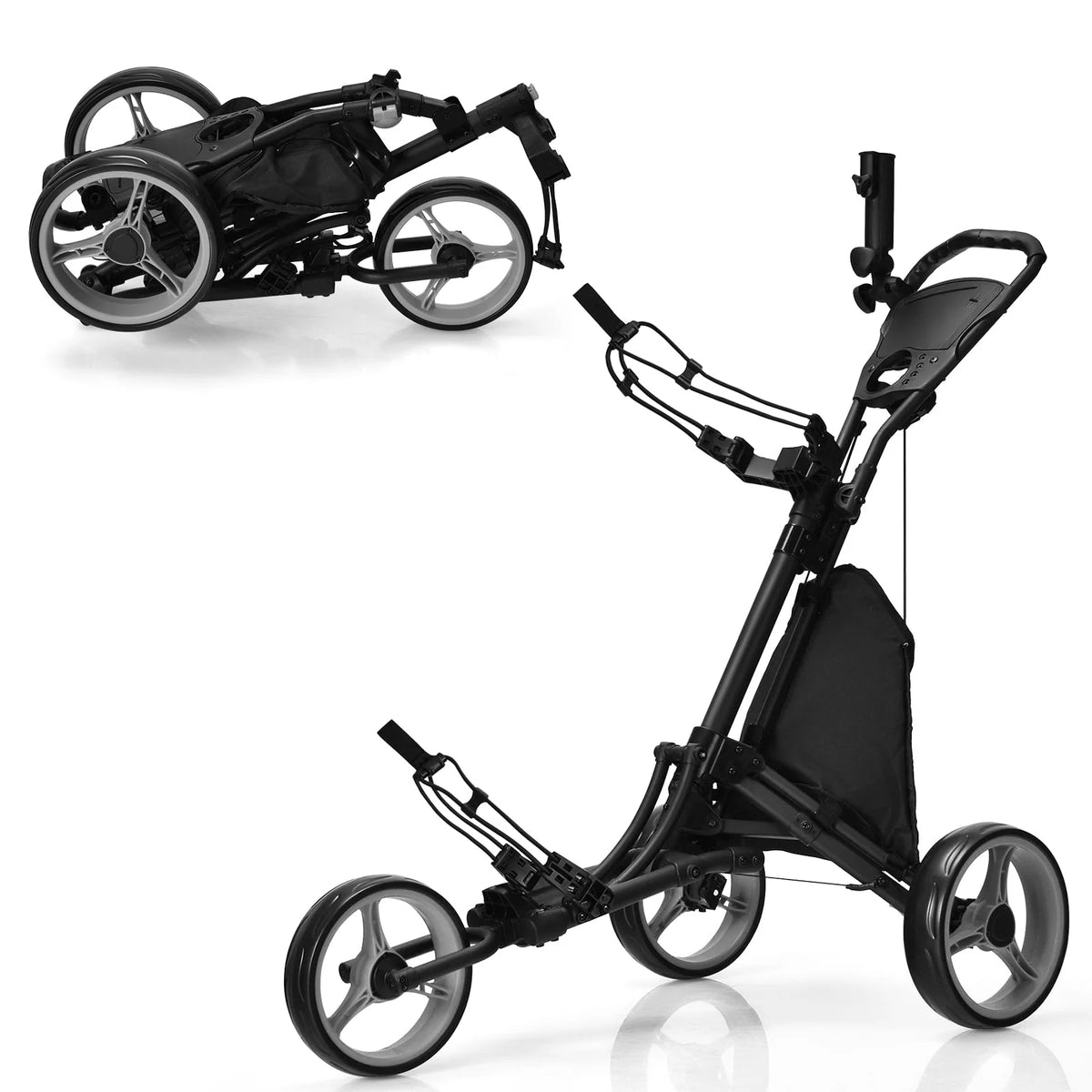 Folding 3 Wheels Golf Push Cart with Bag Scoreboard C24836