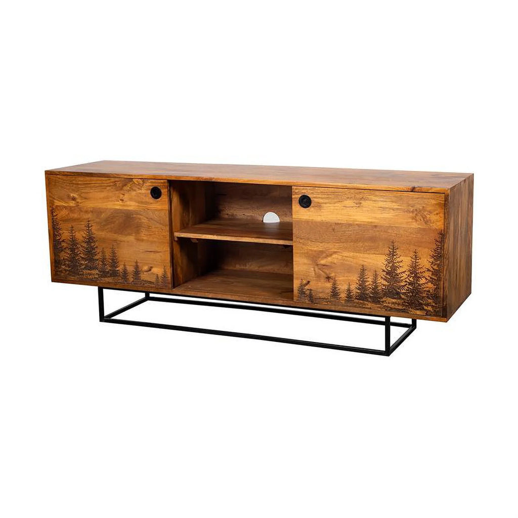 Solid Wood Laser Etched TV Stand I374