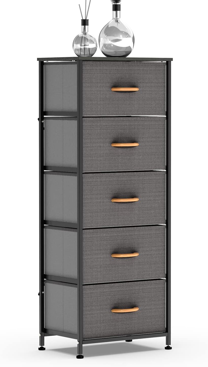 Dark Gray 5 Drawer Fabric Dresser Tower F932