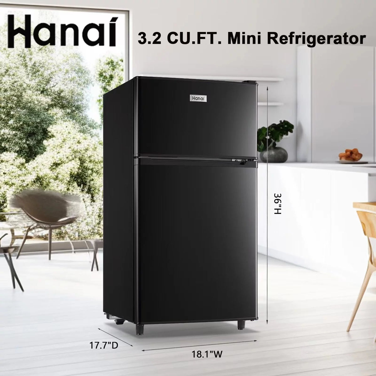 3.2 Cubic Feet Retro Dual Door Mini Fridge with Freezer I941606