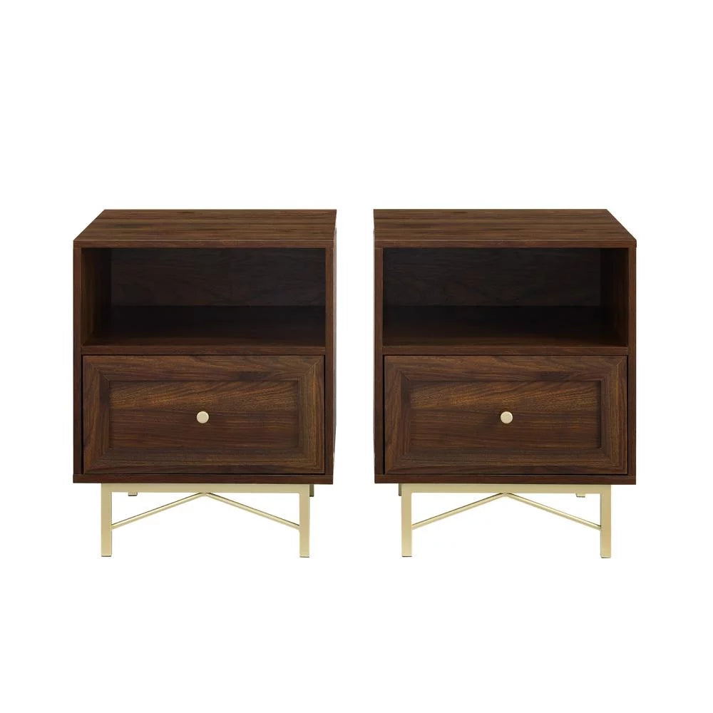 Dark Walnut 1-Drawer Wood End Tables Set of 2 E94665