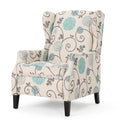 White and Blue Fabric Wing Back Recliner V359