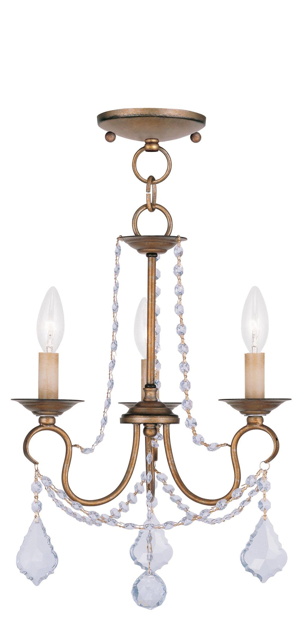 Antique Gold Leaf 3 Light Convertible Chain Hang/Ceiling Mount V467