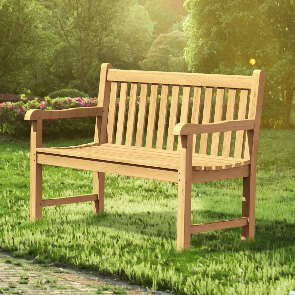 Teak Wooden Outdoor Garden Bench with Armrest H664209