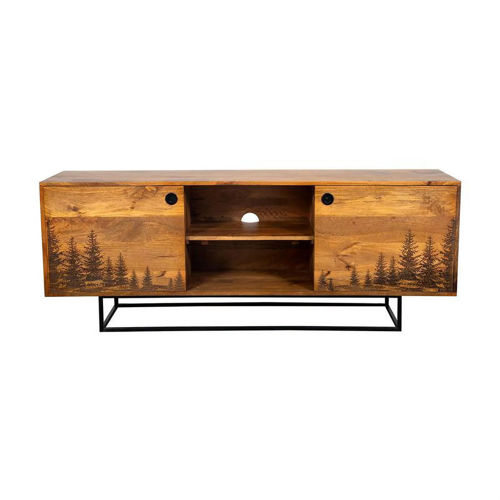 Solid Wood Laser Etched TV Stand I374