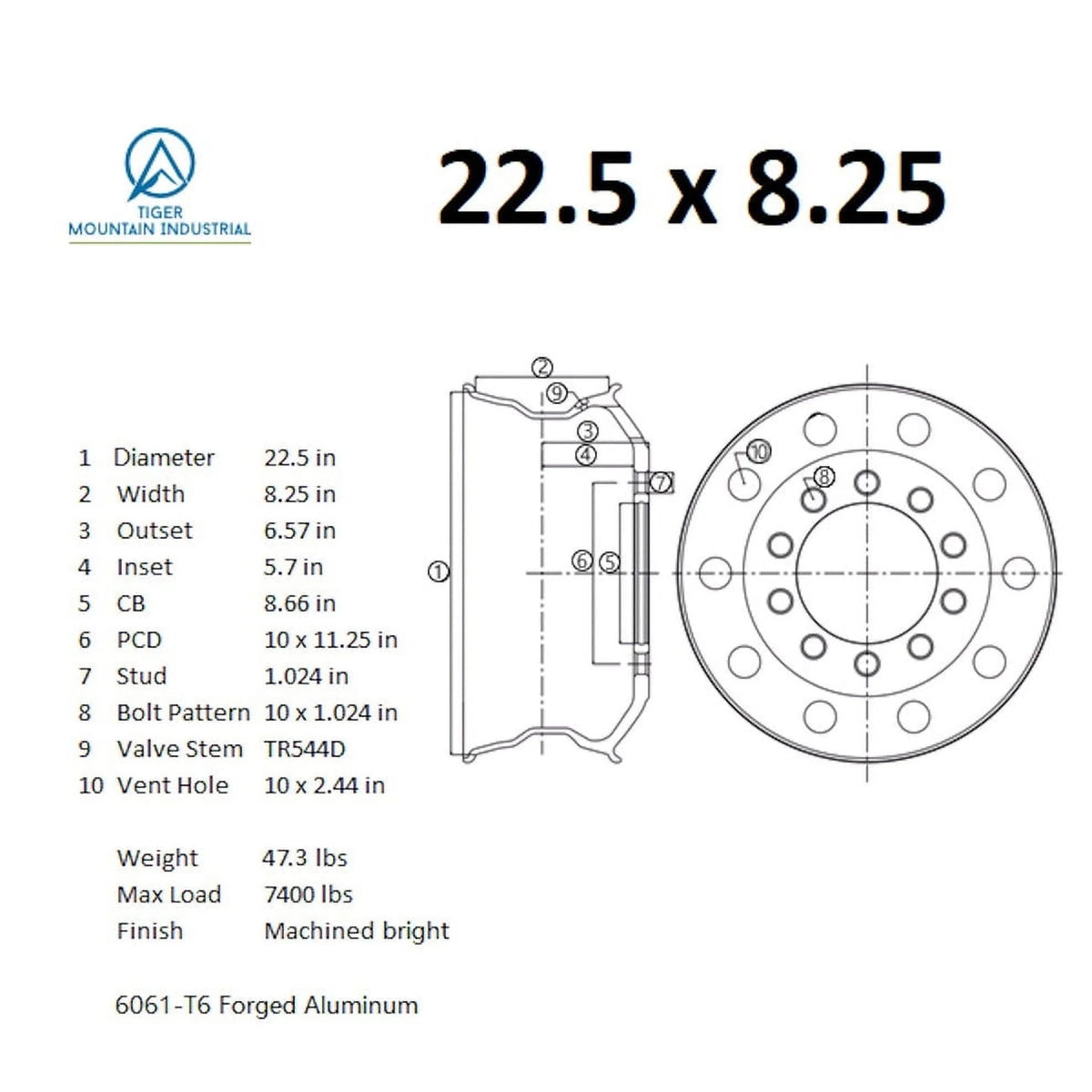 22.5 x 8.25 Forged Aluminum Commercial Truck Wheels K2920