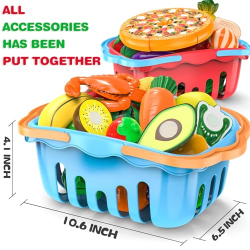 120 Pcs Cutting Play Food Toy with 2 Colors Storage Baskets N86790