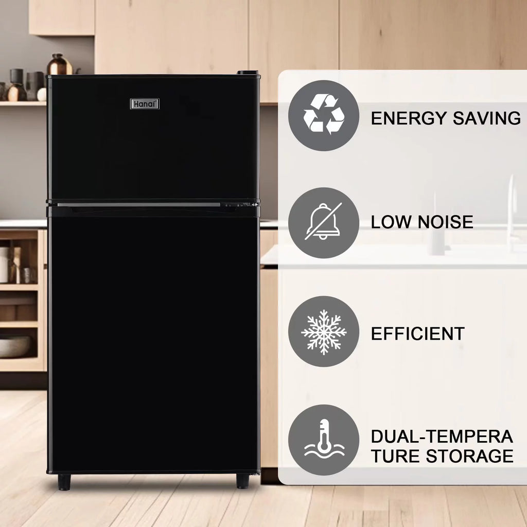 3.2 Cubic Feet Retro Dual Door Mini Fridge with Freezer I941606