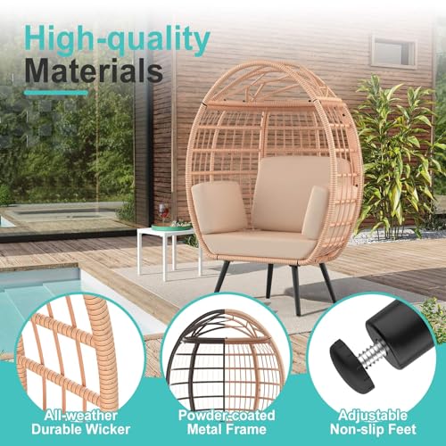 Oversized White Wicker Egg Chair with 4 Cushions H78081