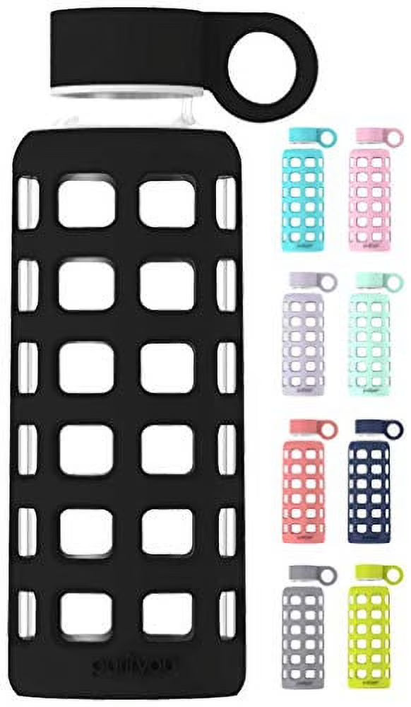 Glass Water Bottle with Non-Slip Silicone Sleeve & Stainless Steel Lid Insert, 32 oz K49497