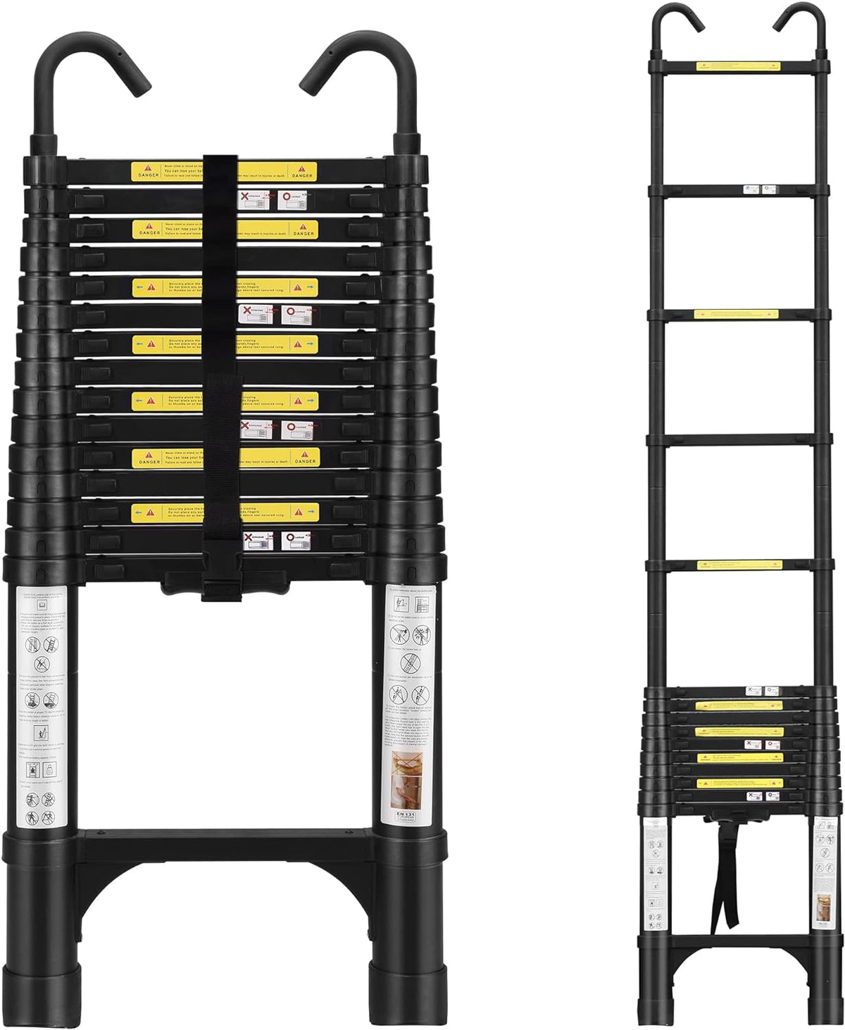 Telescoping Ladder 10.5 FT Aluminum with 2 Detachable Roof Hooks and 2 Triangle Stabilizers C43189