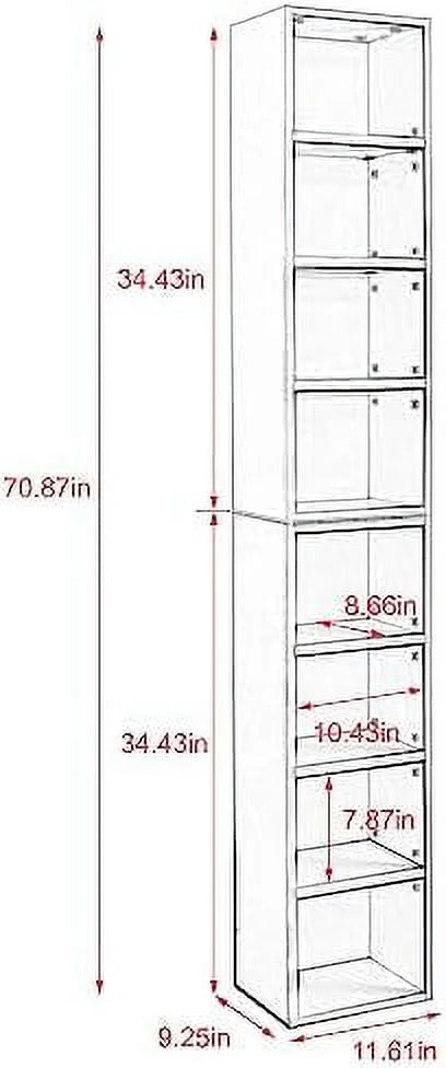 8-Tier Tall Narrow Bookcase with Adjustable Shelves (Walnut) R595