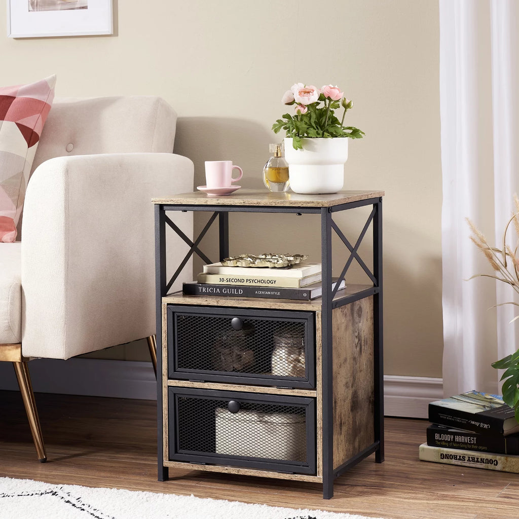 Set of 2 Flip Drawer End Table Grey C9170