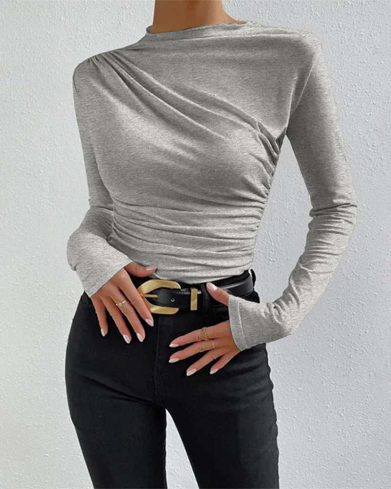 Slim Fit Ruched High-Neck T-Shirt Top S396