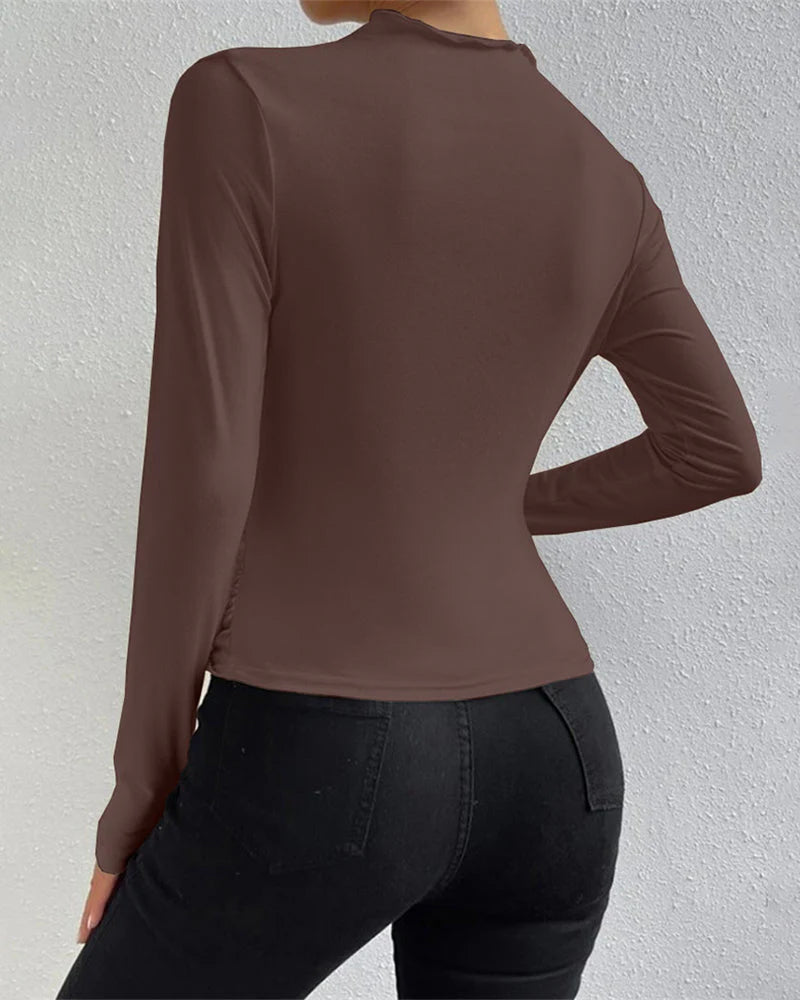 Slim Fit Ruched High-Neck T-Shirt Top S396