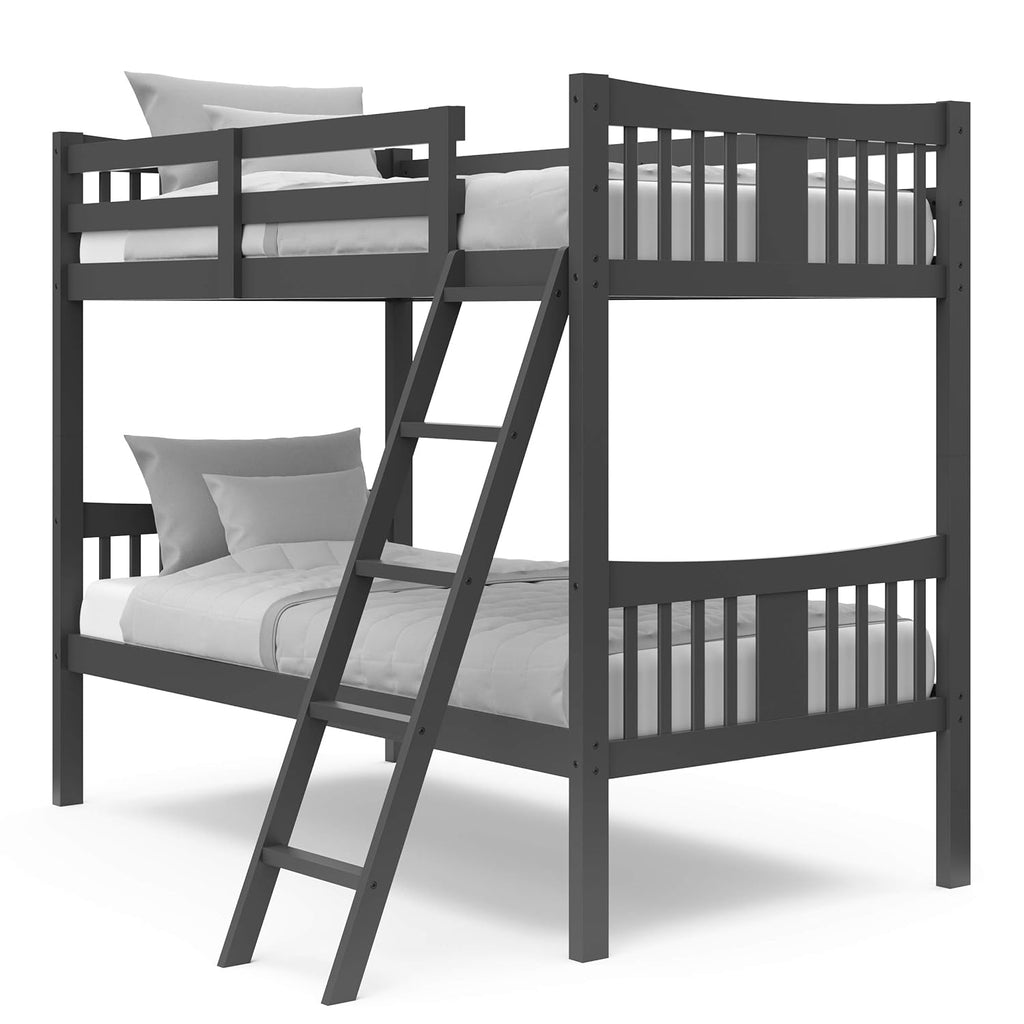 Gray Solid Hardwood Twin Bunk Bed with Ladder and Safety Rail W950