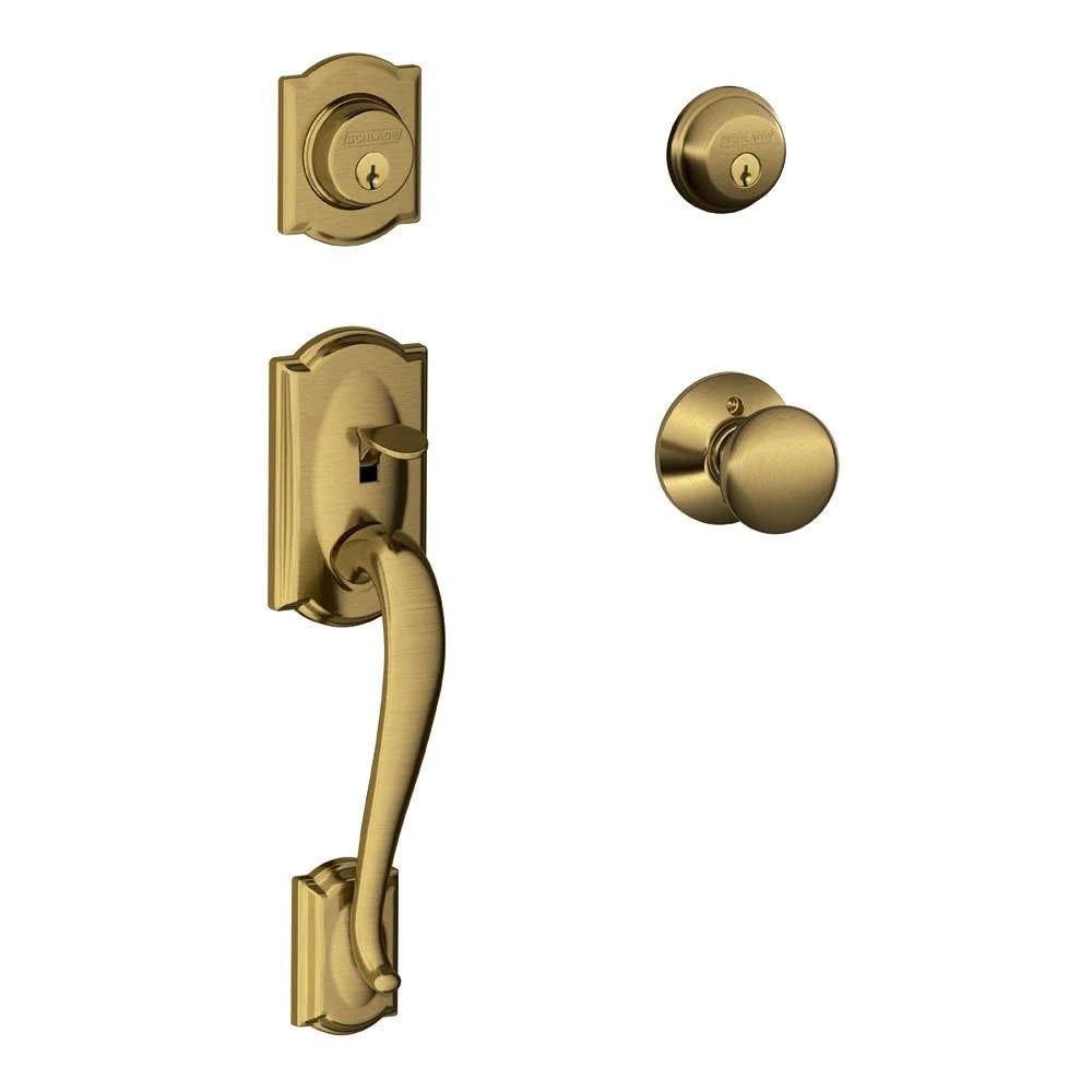 Double Cylinder Handleset with Plymouth Interior Knob - Antique Brass L515