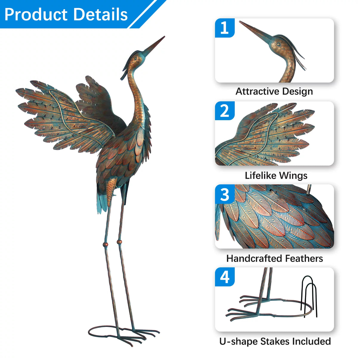 Metal Heron Garden Statues Set of 2 P23322