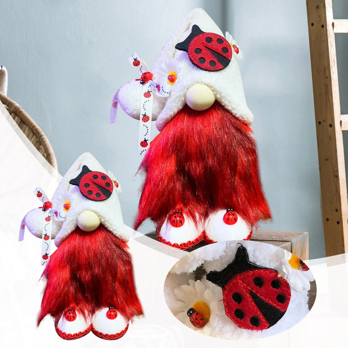 Ladybugs Daisy Gnome Holiday Ornament Doll Decorations N7774