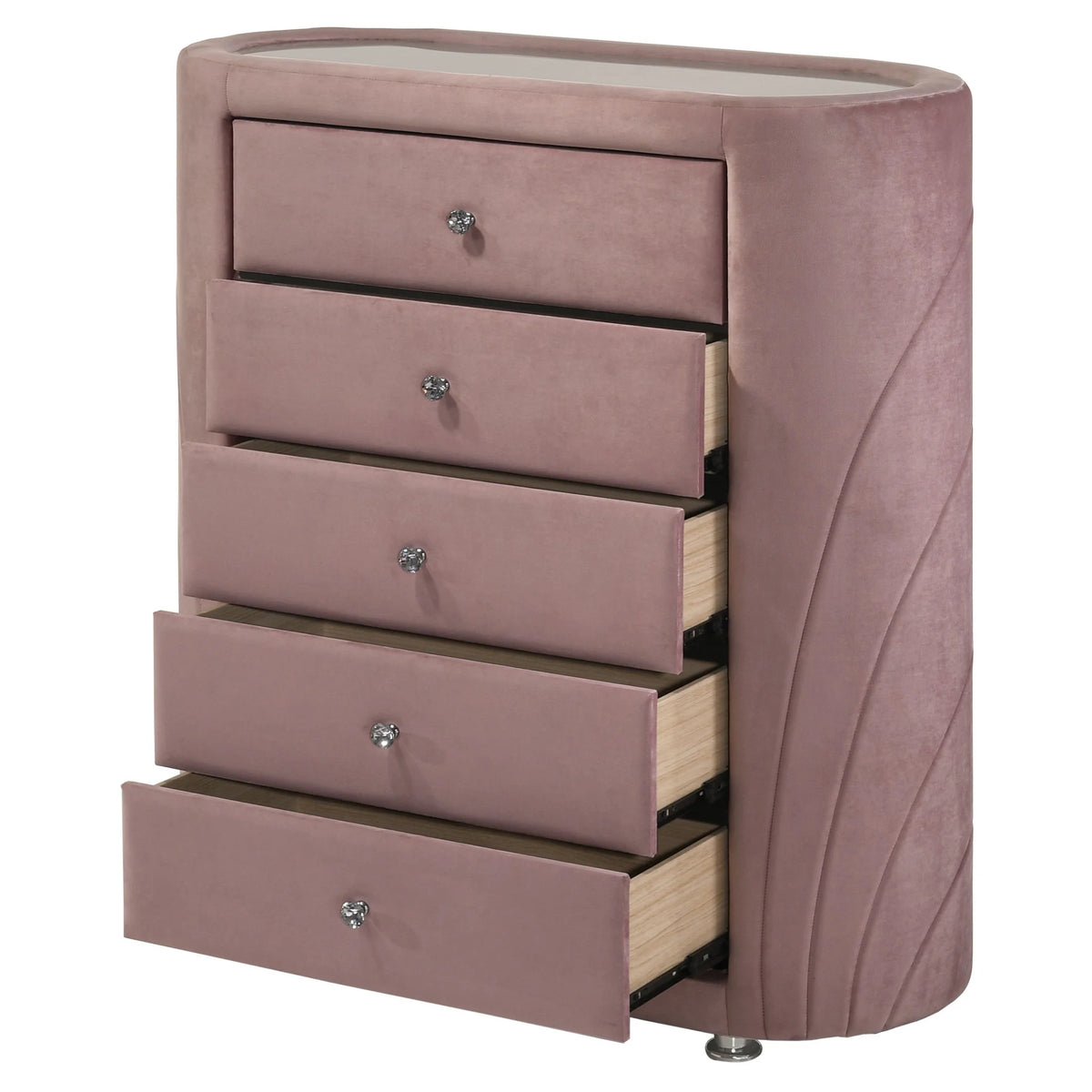 Pink 5 Drawer Velvet Upholstery Chest with Mirror X3787