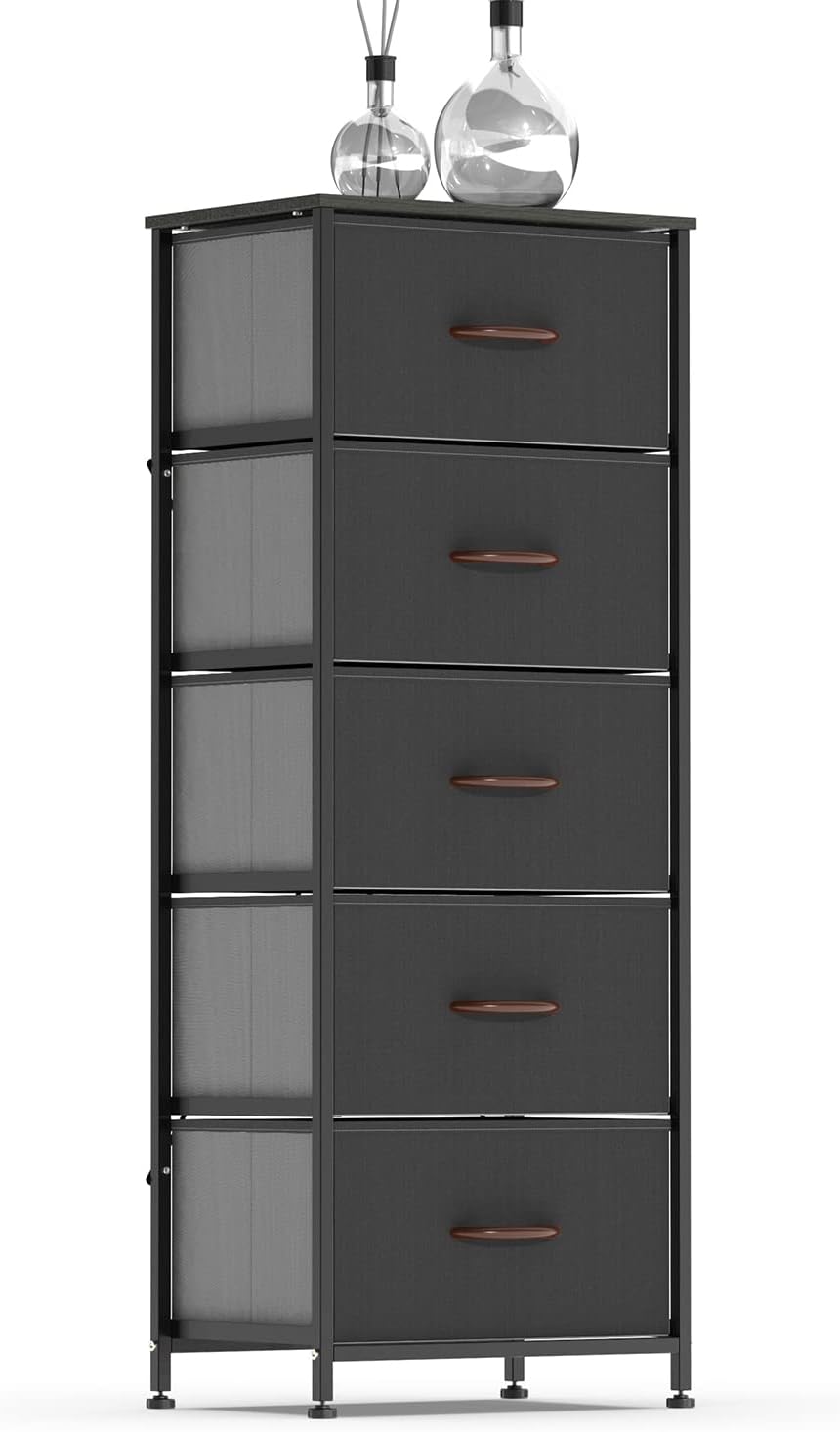 Dark Gray 5 Drawer Fabric Dresser Tower F932