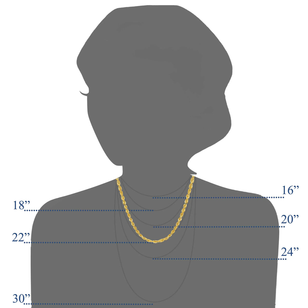 22 Inches Solid Yellow Gold Diamond-cut Rope Chain X461