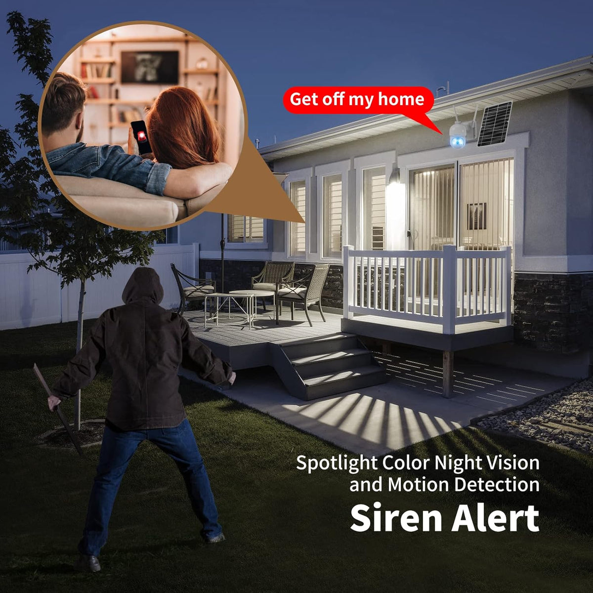 Solar Security Camera Outdoor Wireless Battery Powered with Spotlight Color Night Vision and PIR Motion Detection V1832