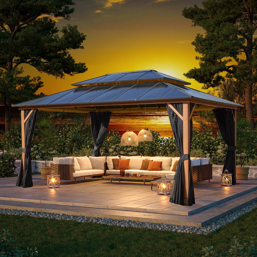 12'x 16' Hardtop Aluminum Gazebo with Double Polycarbonate Roof K96904