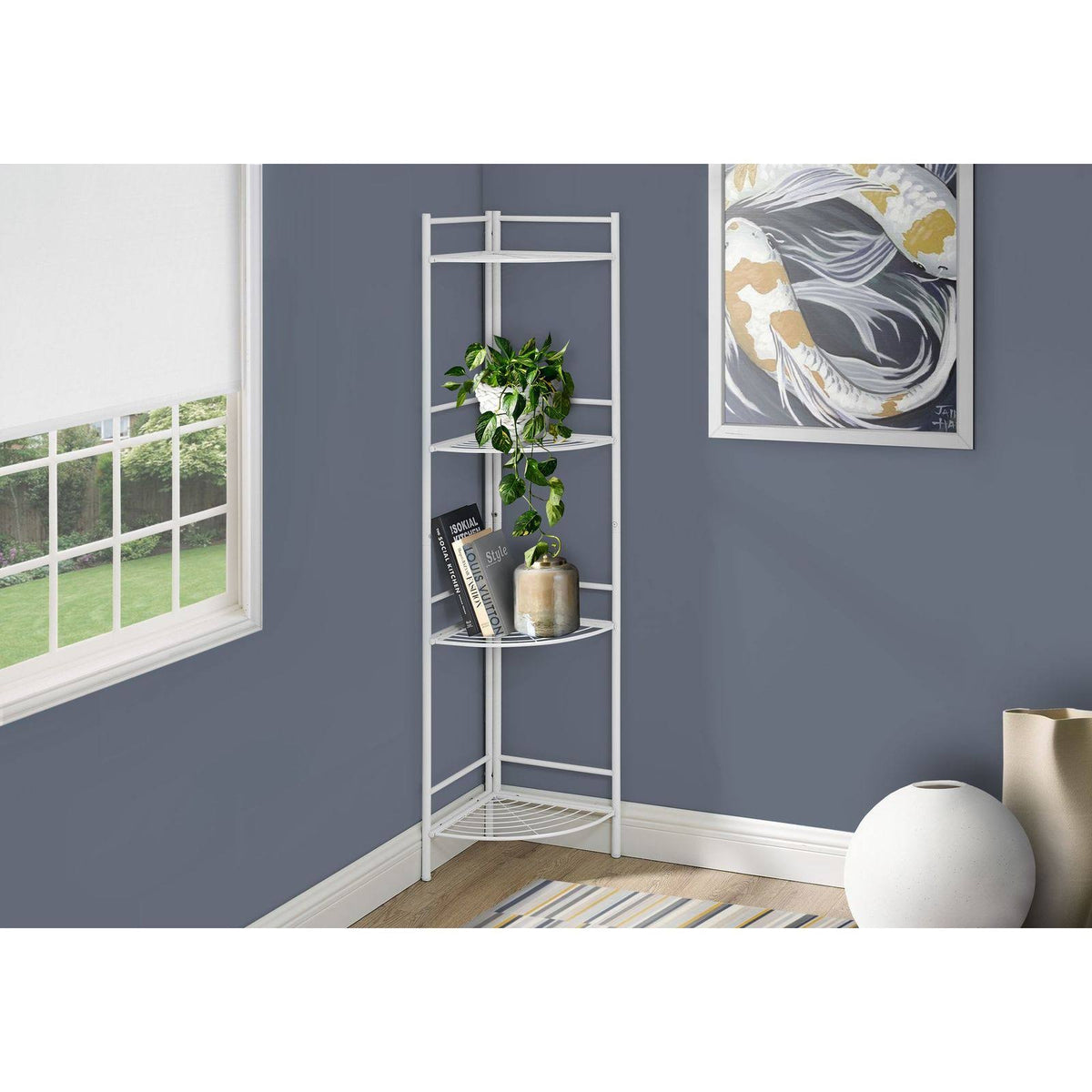 White Metal Corner Bookcase P367